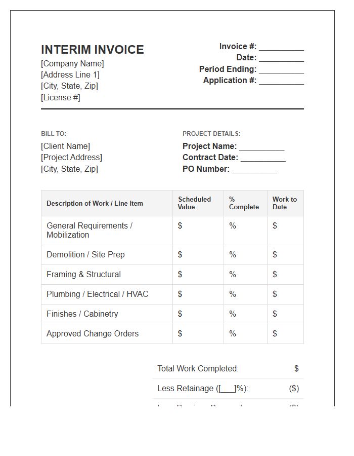 General Contractor Interim Invoice Template