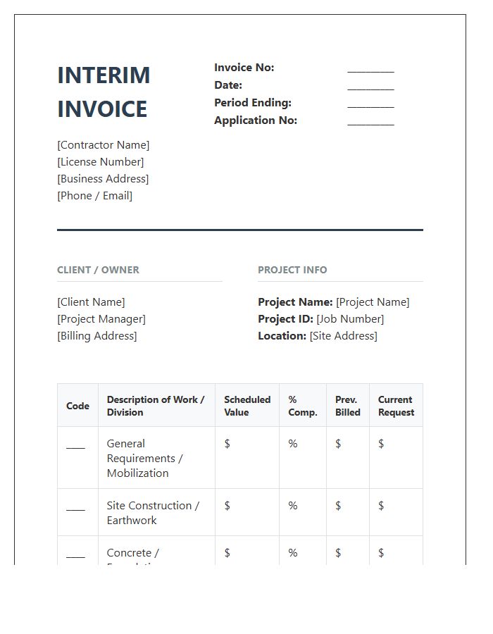 Industrial Construction Interim Invoice Template