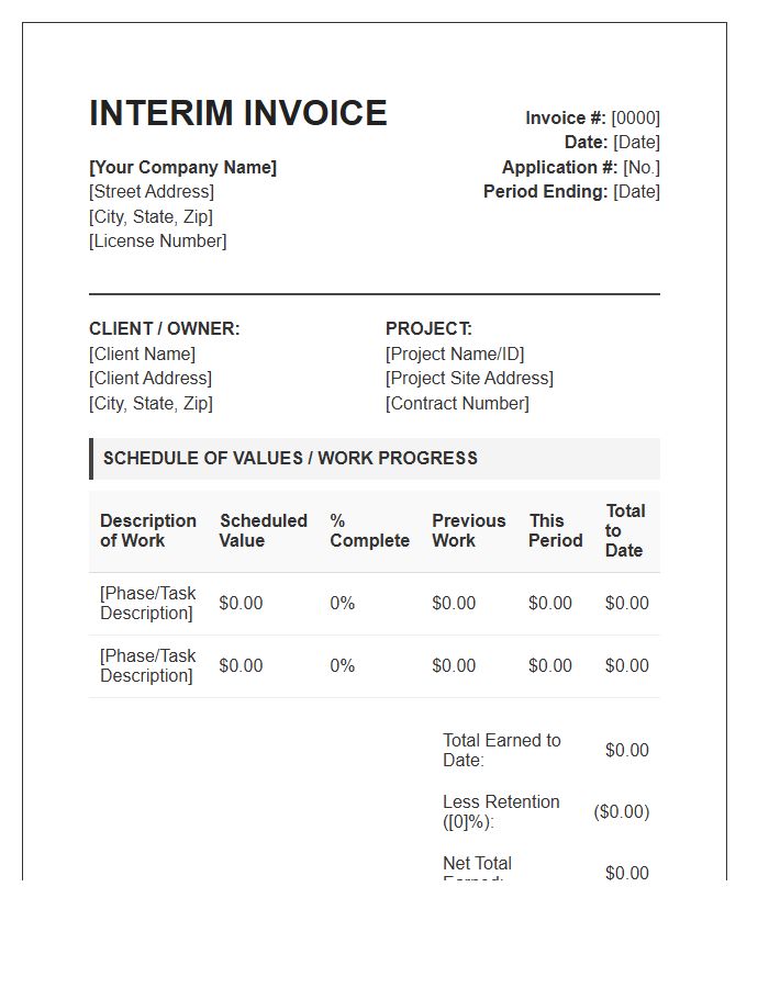 Professional Construction Interim Invoice Template