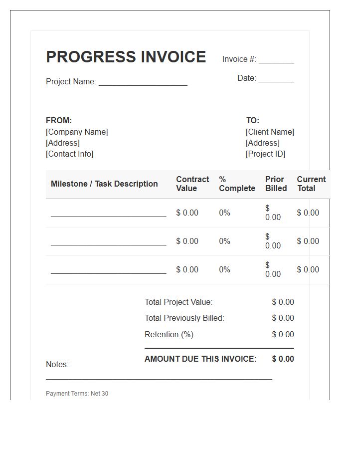Project Management Progress Invoice Template