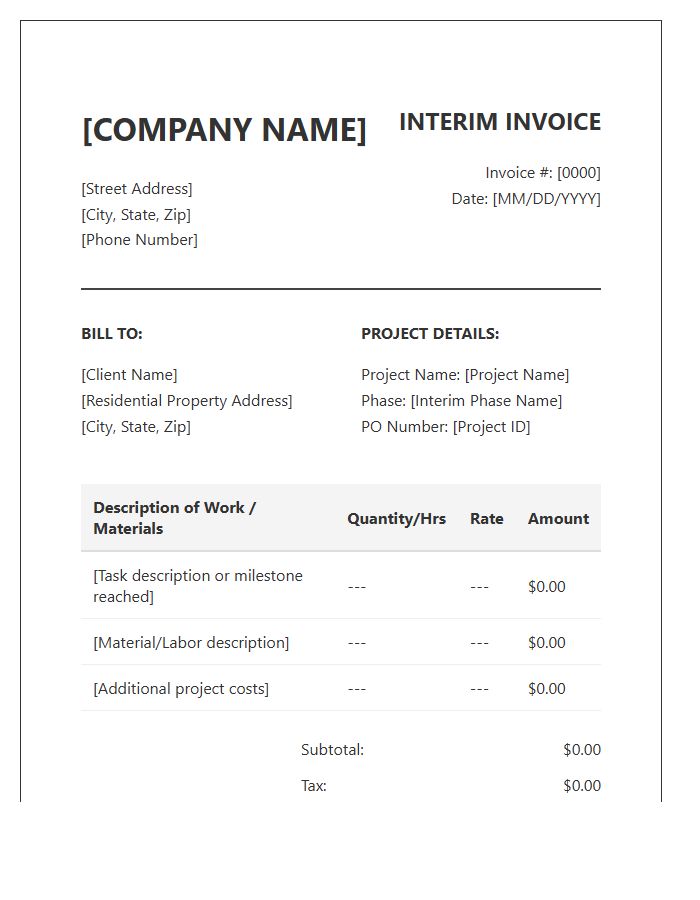 Residential Project Interim Invoice Template