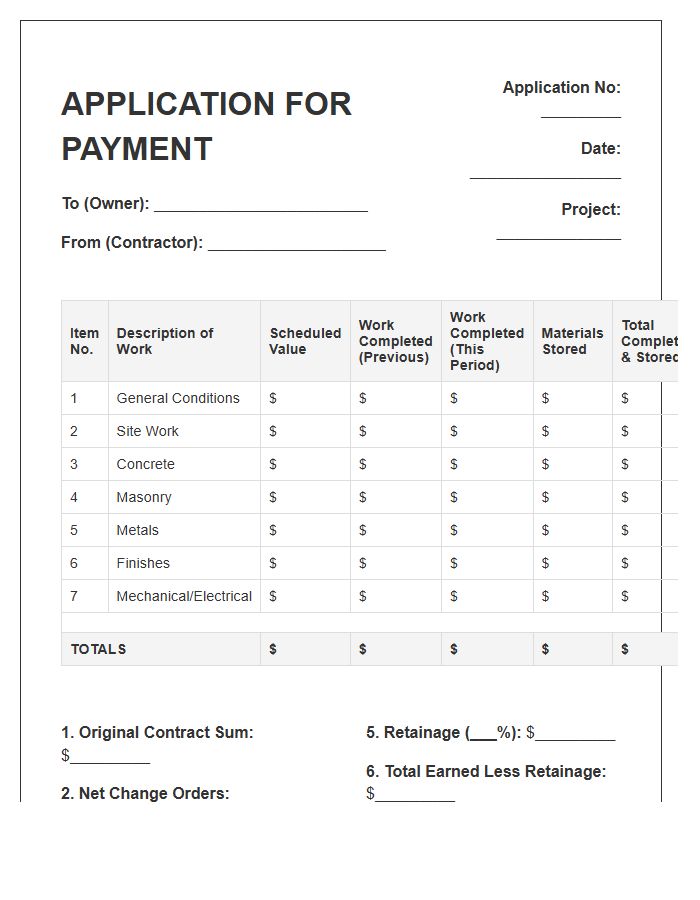 Schedule Of Values Construction Invoice Template