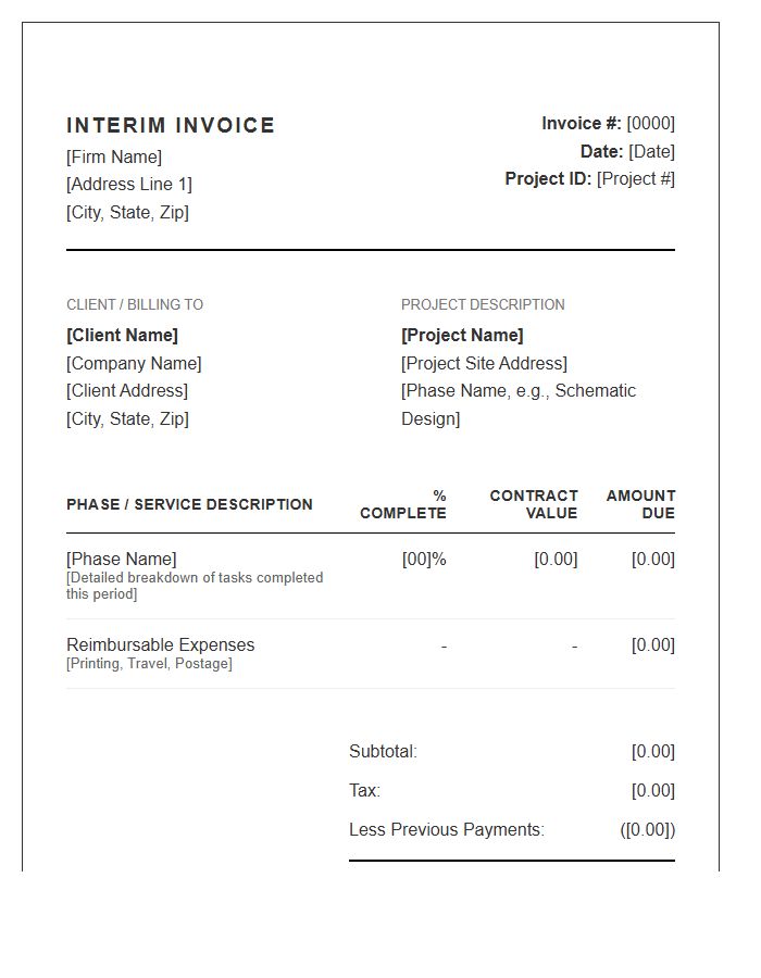 Architectural Phase Interim Invoice Template