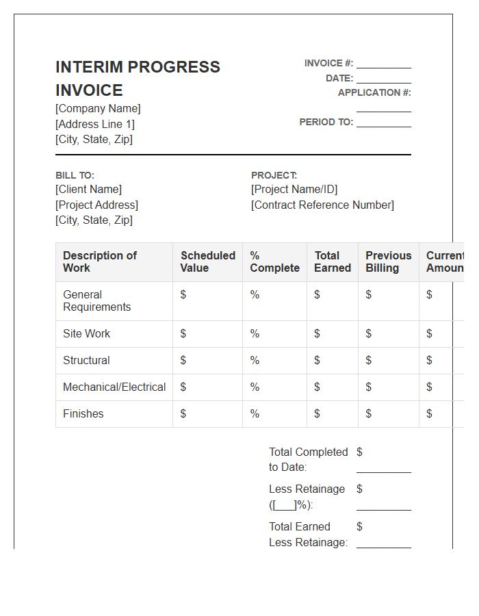 Construction Progress Interim Invoice Template