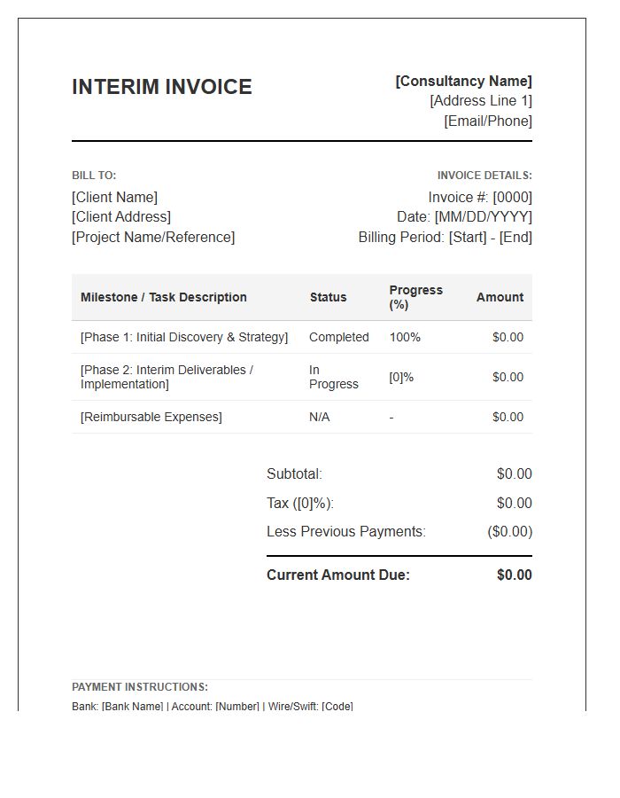 Consulting Progress Interim Invoice Template