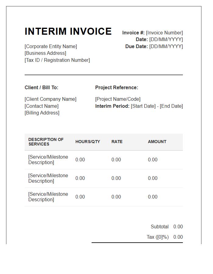 Corporate Service Interim Invoice Template