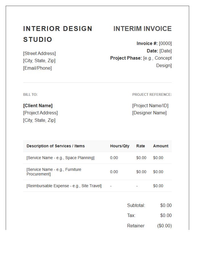 Interior Design Interim Invoice Template