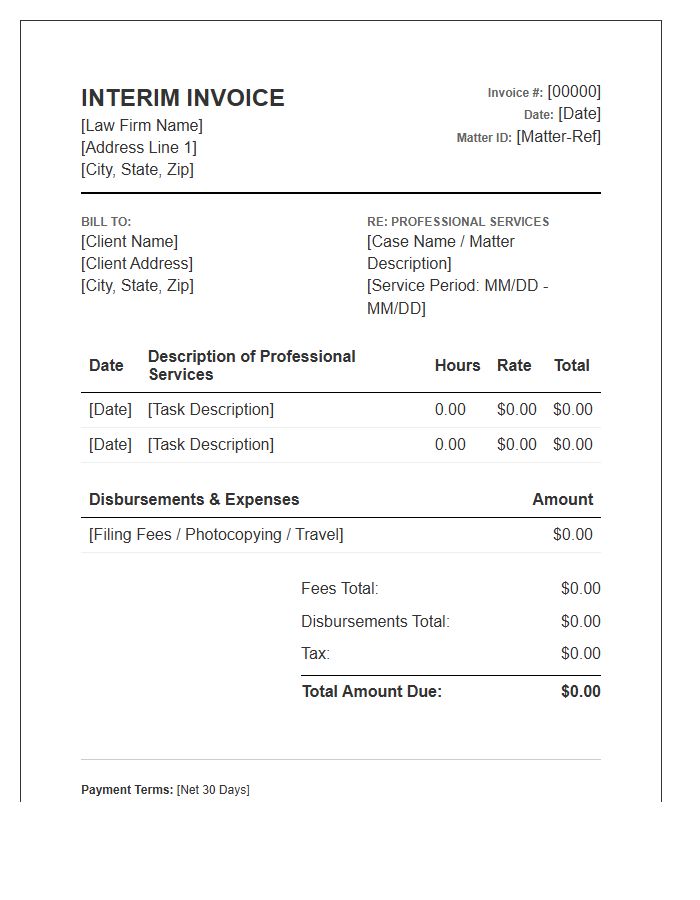 Legal Services Interim Invoice Template