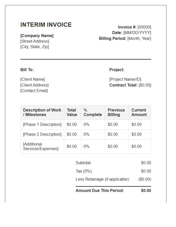 Monthly Interim Billing Invoice Template