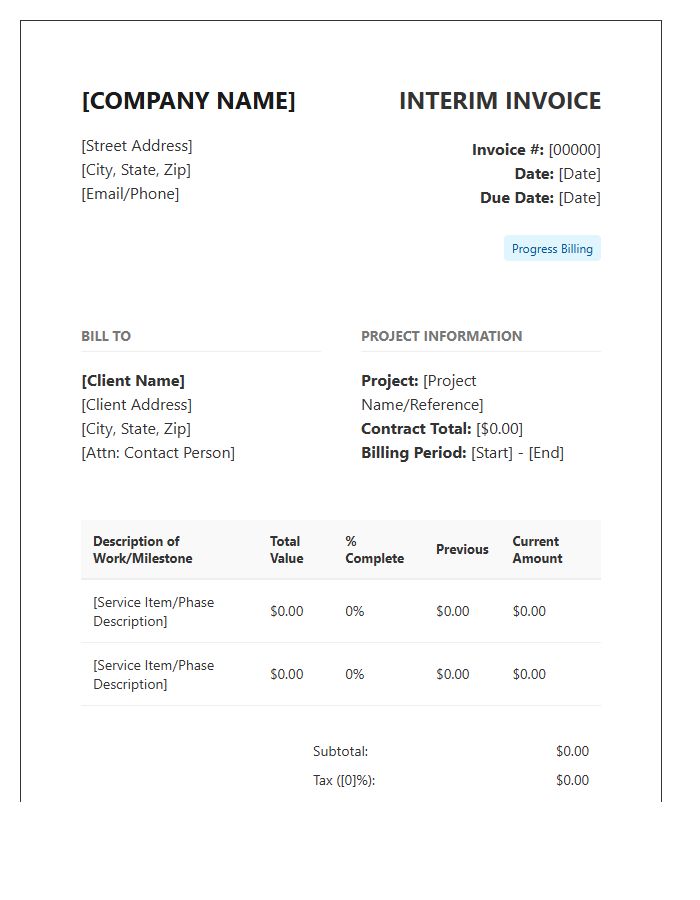 Professional Interim Billing Invoice Template
