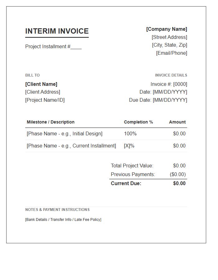 Project Installment Interim Invoice Template