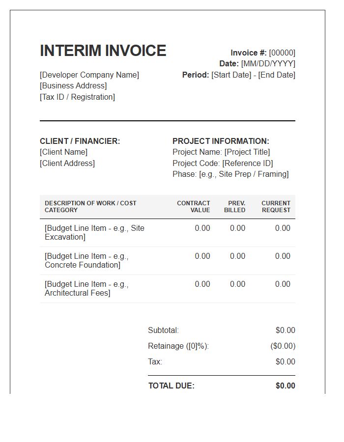 Real Estate Development Interim Invoice Template