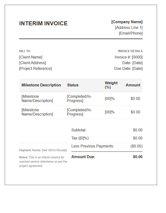 Service Milestone Interim Invoice Template