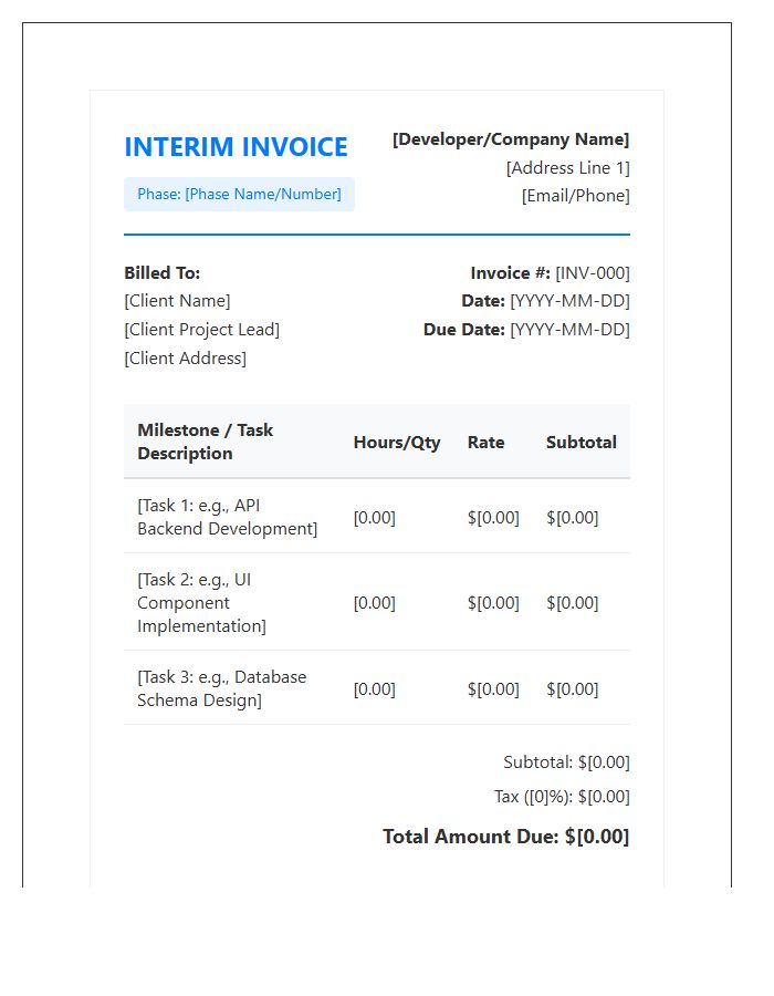 Software Development Interim Invoice Template