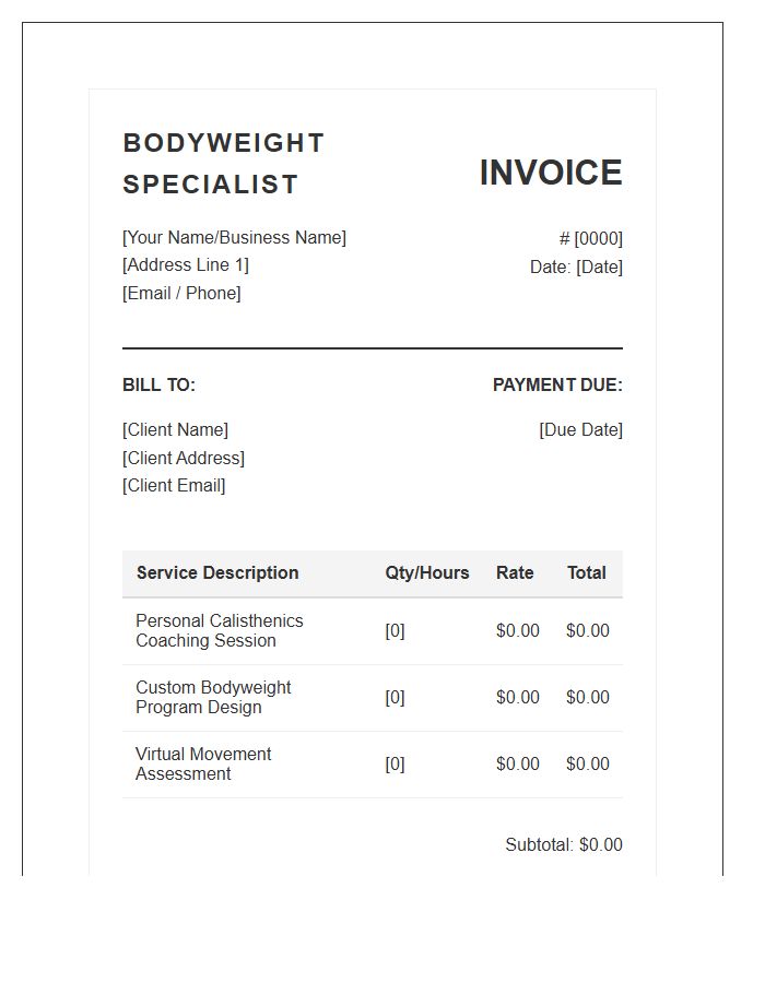 Bodyweight Exercise Specialist Service Invoice Template