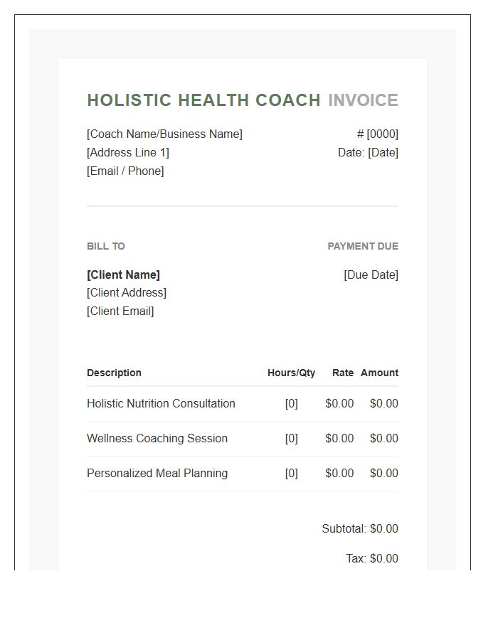 Holistic Health Coach Professional Invoice Template