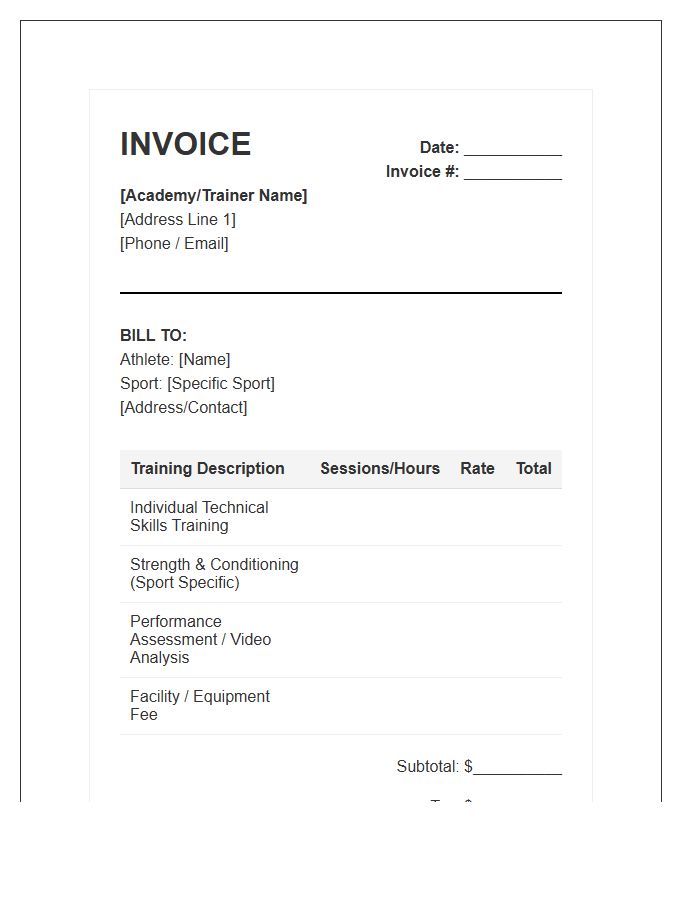 Sport Specific Training Program Invoice Template