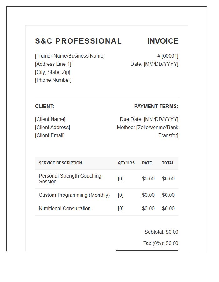 Strength And Conditioning Trainer Invoice Template