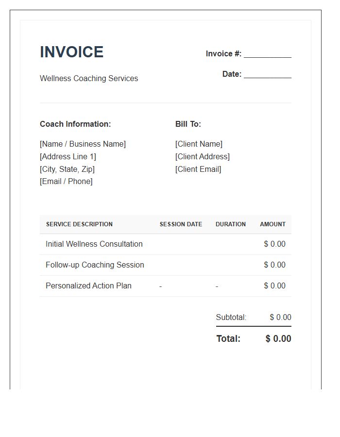 Wellness Coach Consultation Fee Invoice Template