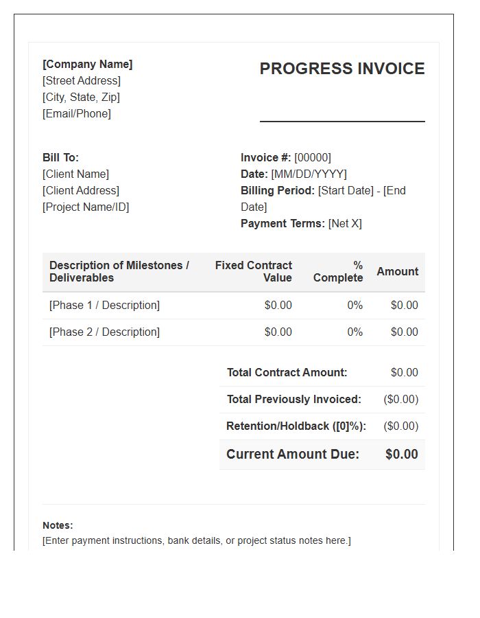 Fixed Price Interim Progress Payment Invoice Template