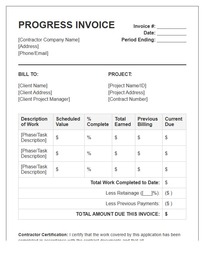 General Contractor Interim Progress Payment Invoice Template