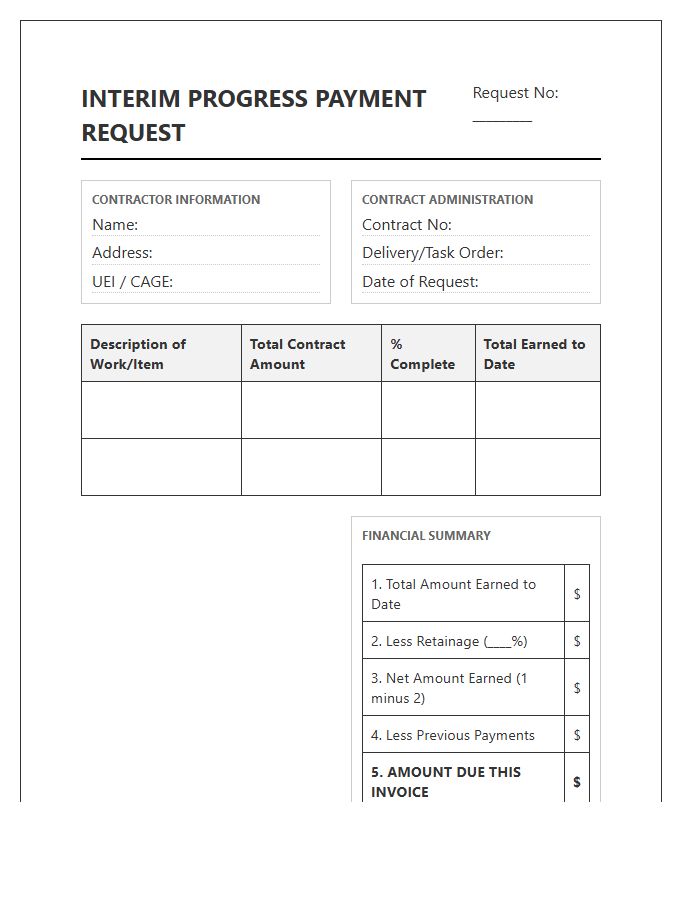 Government Interim Progress Payment Invoice Template