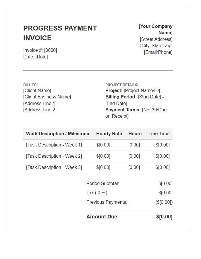 Hourly Rate Interim Progress Payment Invoice Template