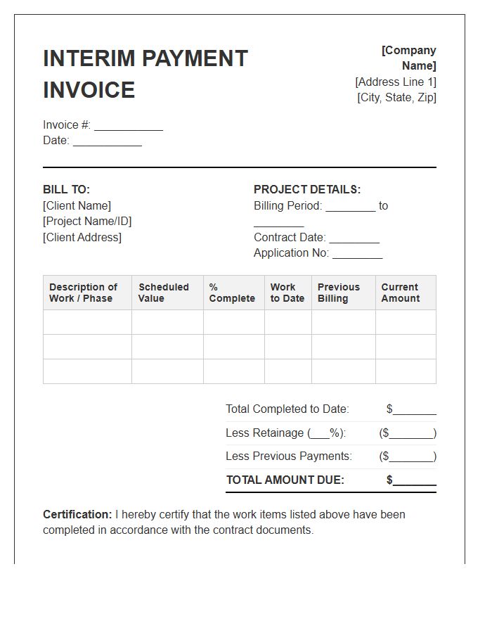 Monthly Interim Progress Payment Invoice Template