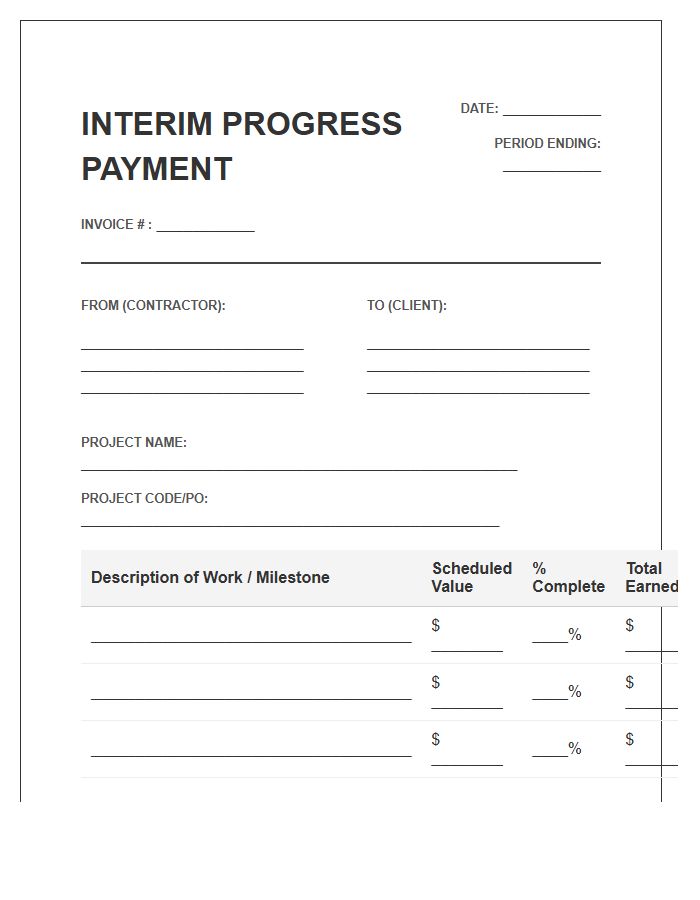 Project Management Interim Progress Payment Invoice Template