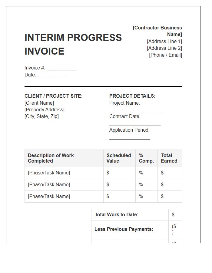 Residential Interim Progress Payment Invoice Template