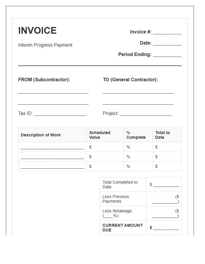 Subcontractor Interim Progress Payment Invoice Template