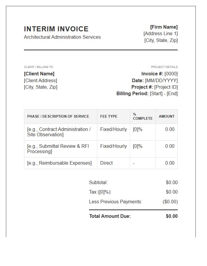 Architectural Administration Interim Invoice Template