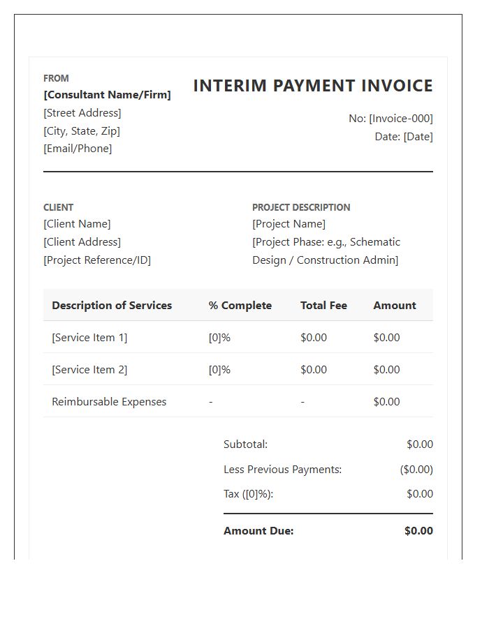 Architectural Consultant Interim Payment Invoice Template