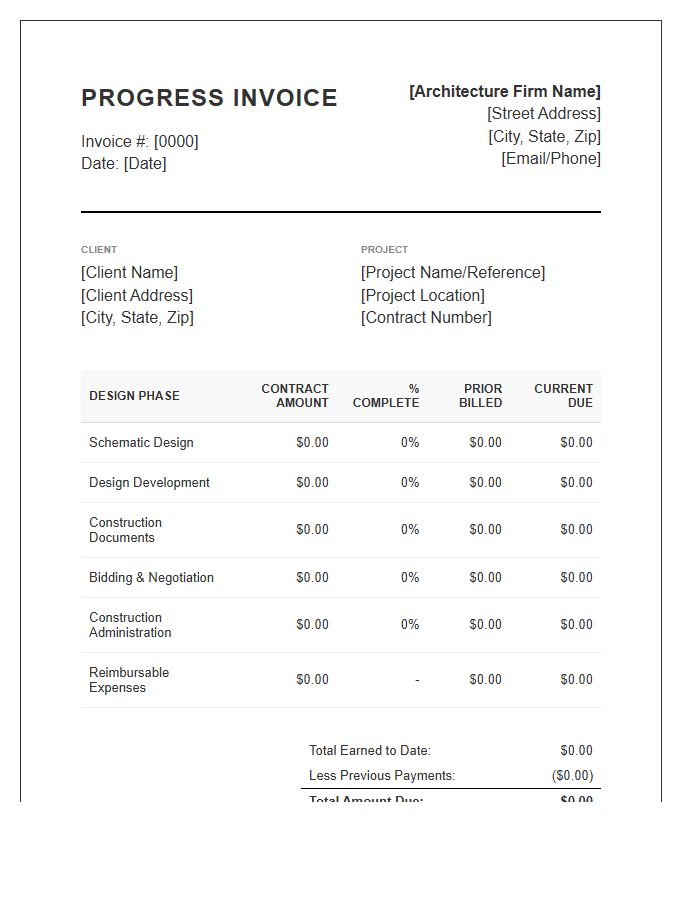 Architectural Design Progress Invoice Template