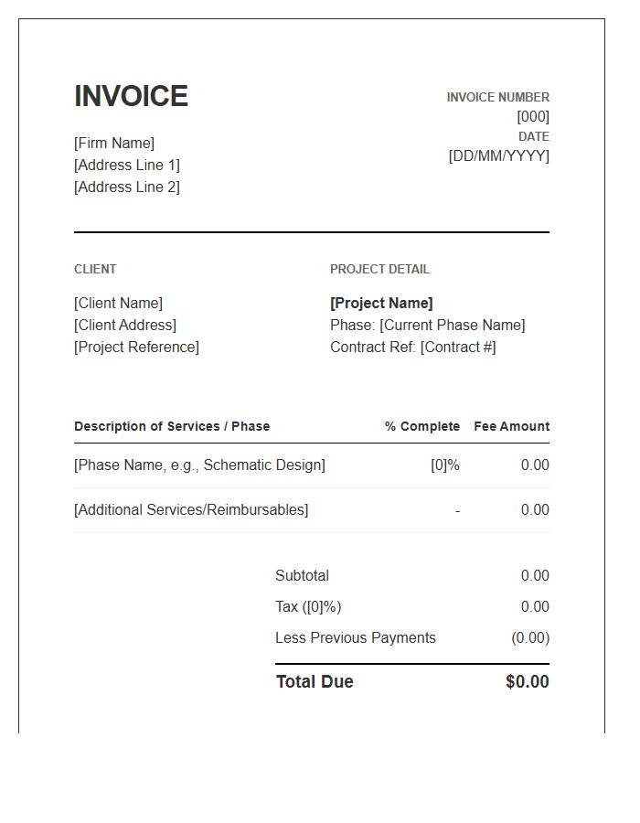 Architectural Fee Installment Invoice Template