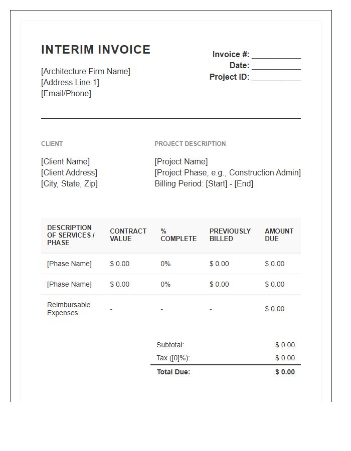 Architectural Project Management Interim Invoice Template