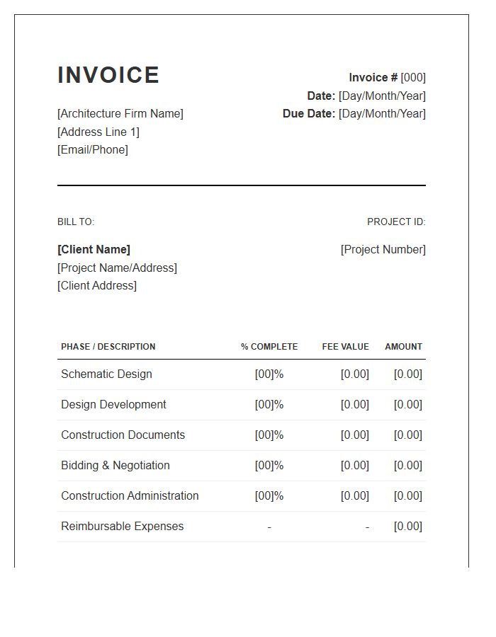 Architectural Project Phase Invoice Template