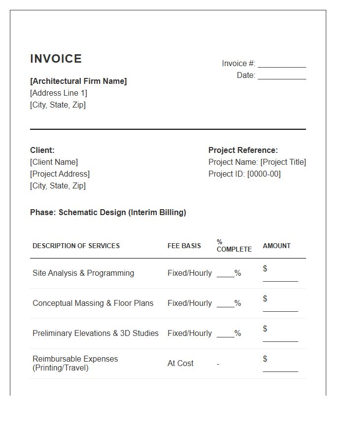 Architectural Schematic Design Interim Invoice Template