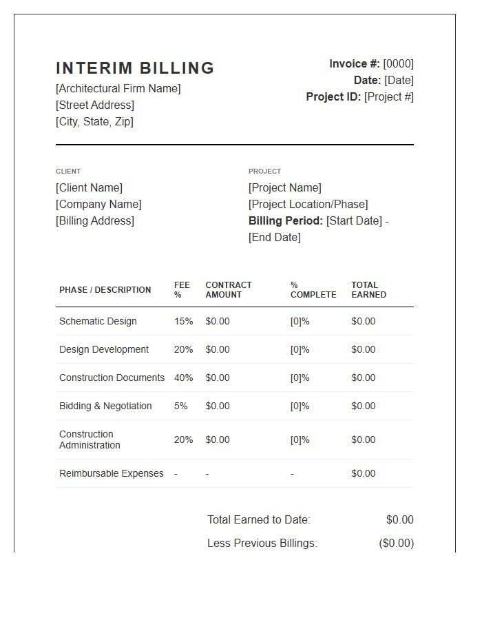 Interim Billing For Architects Invoice Template