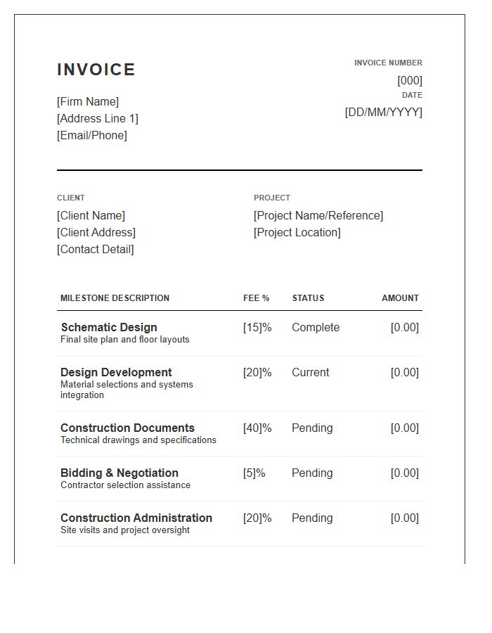 Milestone Based Architectural Invoice Template
