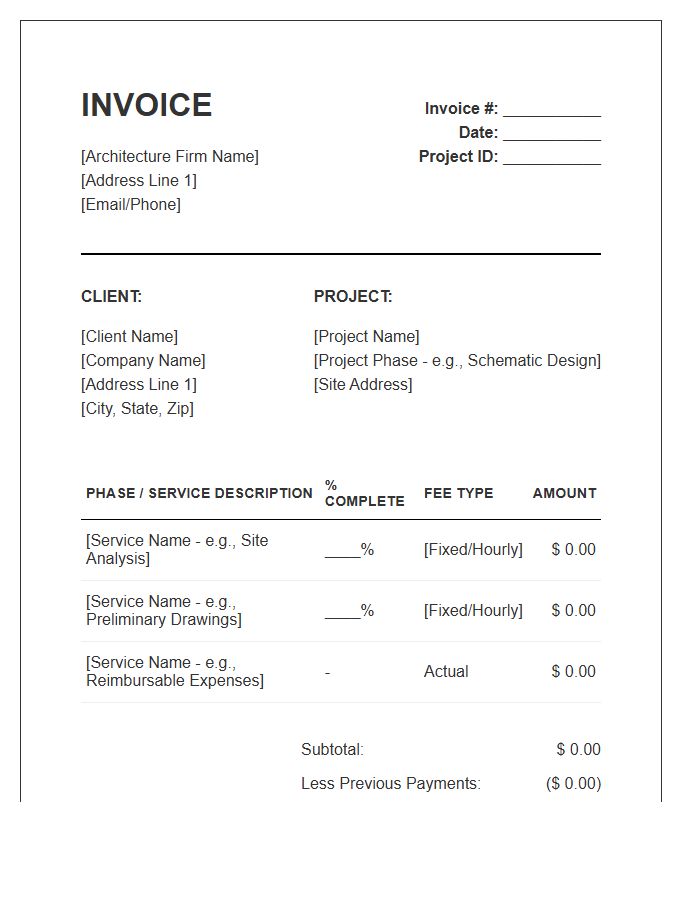 Partial Architectural Services Invoice Template