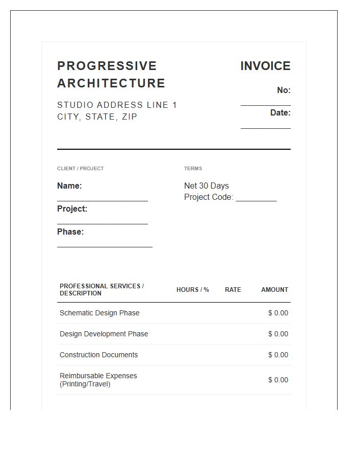 Progressive Architecture Billing Invoice Template