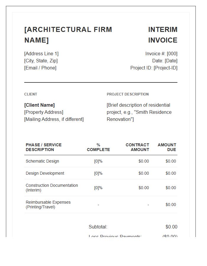 Residential Architectural Interim Invoice Template
