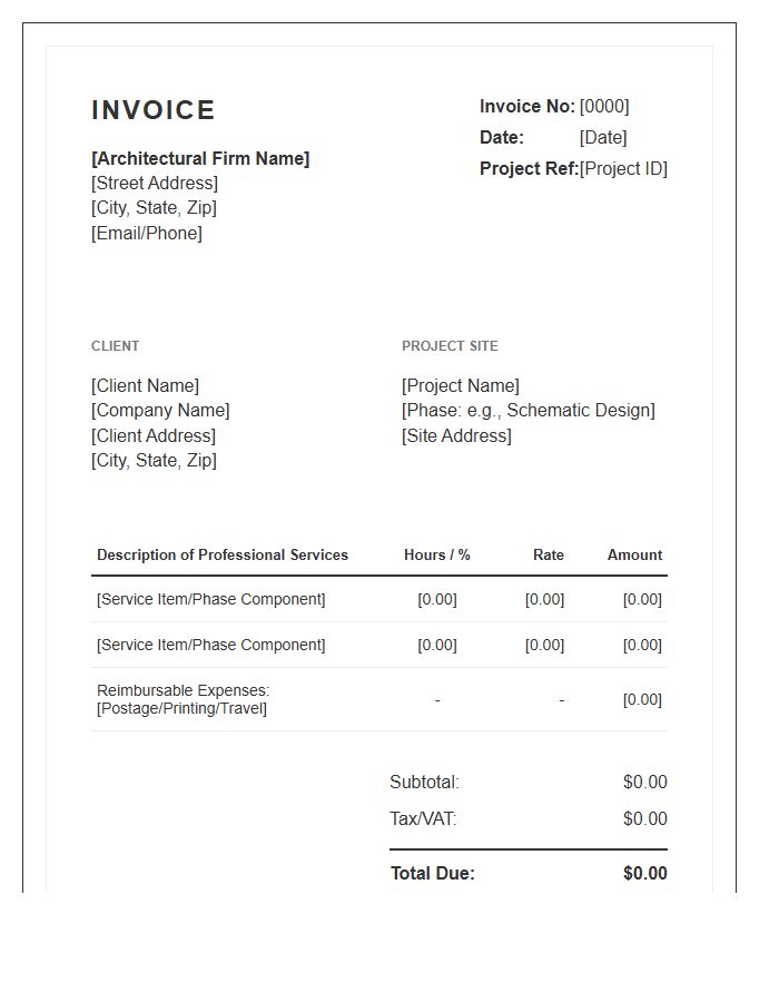 Standard Architectural Interim Services Invoice Template