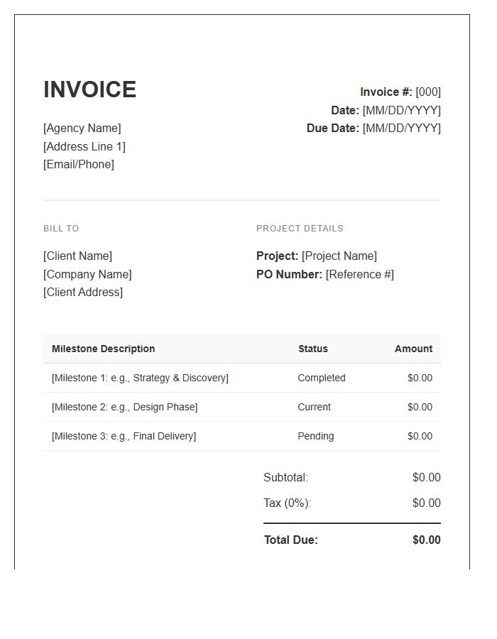 Agency Milestone Billing Invoice Template