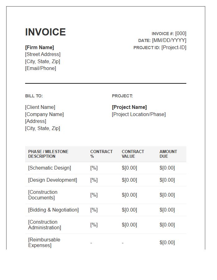 Architectural Milestone Billing Invoice Template