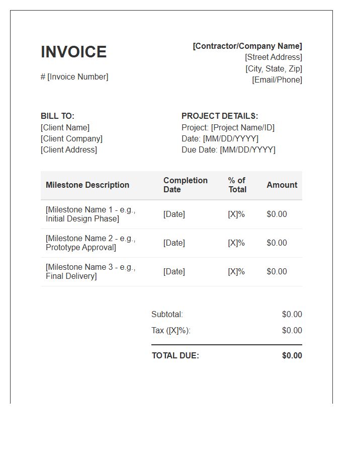 Contractor Milestone Billing Invoice Template