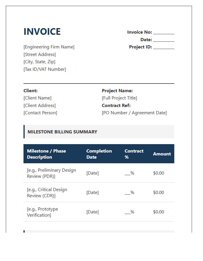Engineering Milestone Billing Invoice Template