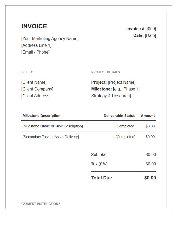 Marketing Project Milestone Invoice Template