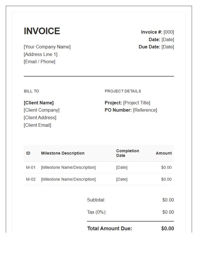 Professional Services Milestone Invoice Template